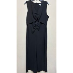Calvin Klein Black Sleeveless Jumpsuit Size 14 Ruched Keyhole Wide Leg Classic